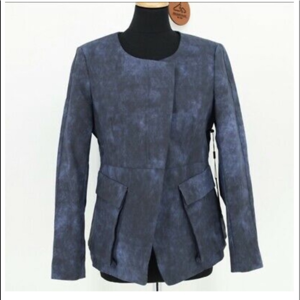 DKNY Collarless Patch Flap Pocket Blazer